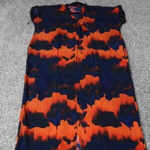 West African Vibrant Orange Blue Short Sleeve Kaftan Dress Tassles One Size NWOT